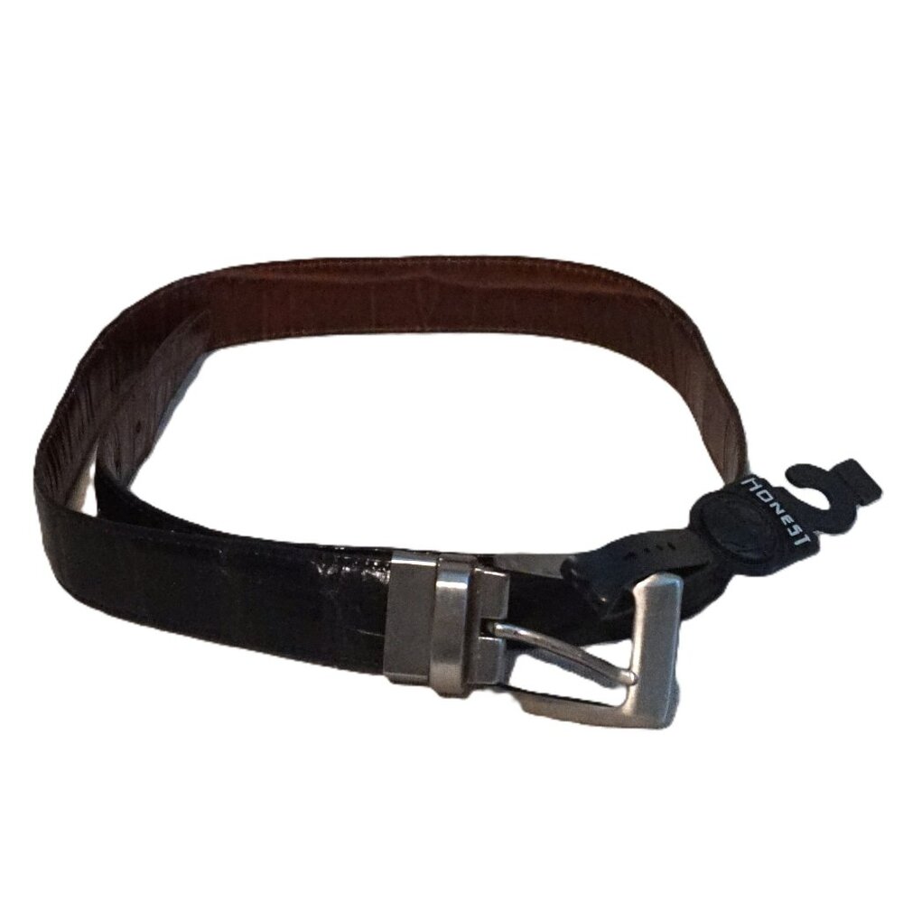 Honest Patent Black and Brown Reversible Belt Silver Buckle Men’s 32